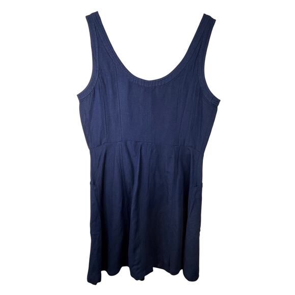 Loft Navy Button Down Dress Sleeveless Woven Linen Scoop Neck Button Front Sz 6 - Picture 6 of 6